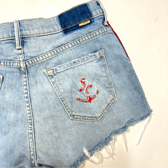 MOTHER Easy Does It Shorts Thanks Again Racer Striped Raw Hem Anchor Nautical 28 - Picture 12 of 14